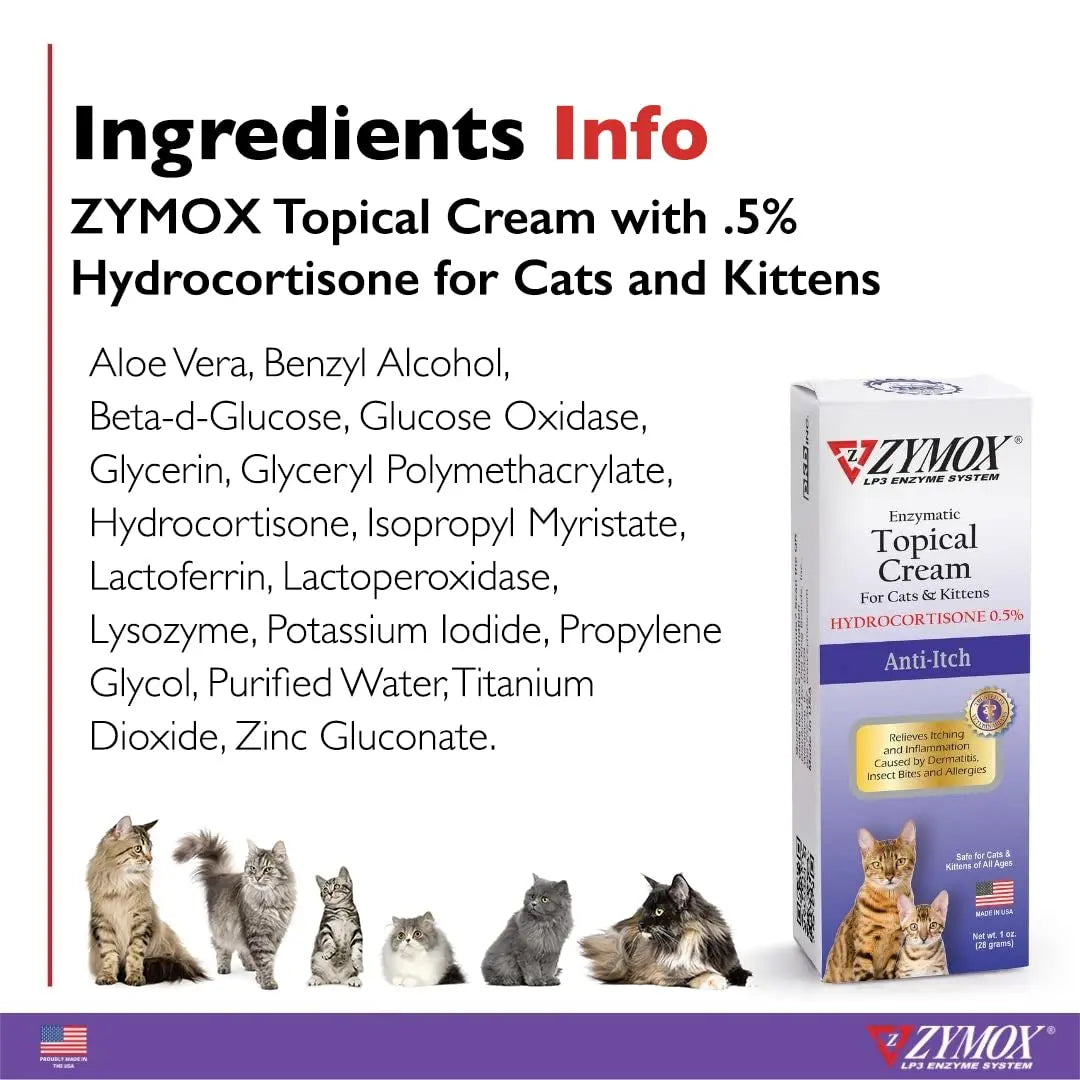 Zymox Cat & Kitten Topical Cream w/ .5% hydrocortisone - 1 oz. Tube Zymox Au supplements