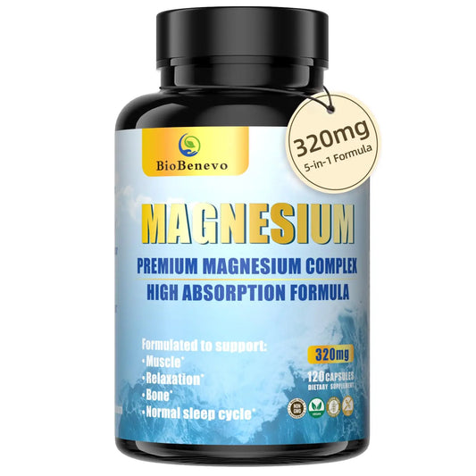 5-in-1 Magnesium Complex | 320mg of Magnesium Glycinate, Malate, Citrate… | Support for Sleep, Muscle Relaxation, and Energy Metabolism | High Absorption | Vegan, Non-GMO | 120 Capsules BioBenevoAU supplements