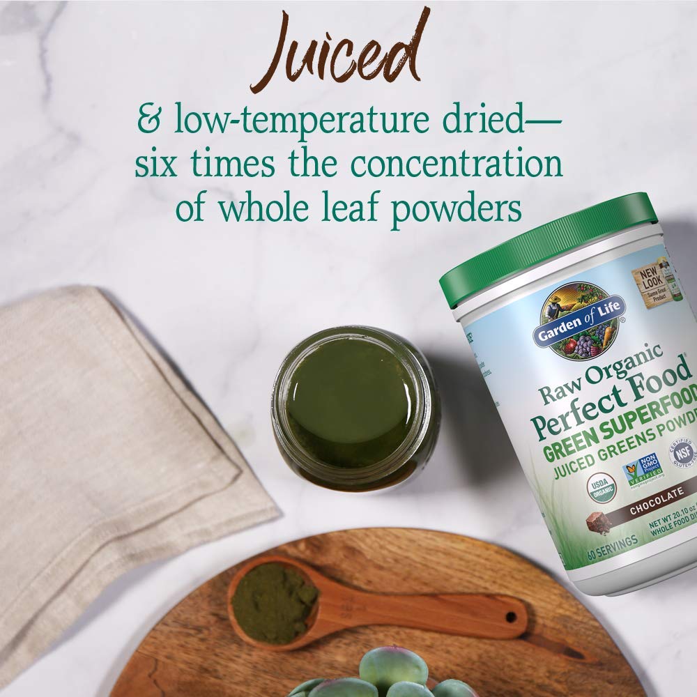 Garden of Life Raw Organic Perfect Food Green Superfood Juiced Greens Powder - Chocolate, 60 Servings, Non-GMO, Gluten Free, Vegan Whole Food Dietary Supplement Plus Probiotics, Enzymes Garden of Life Au supplements