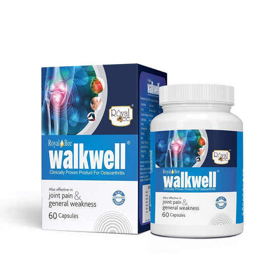 Royal Bee Walkwell Capsules – 60 Capsules – Supports Joint Pain & Inflammation Relief · Useful in Osteoarthritis · Promotes Flexibility & Mobility · Clinically Studied Herbal Ingredients GenericAu supplements