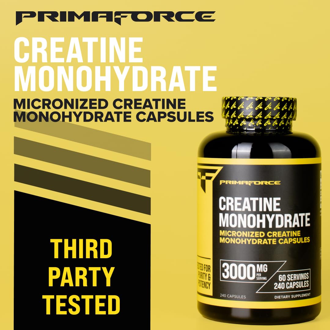 Primaforce Creatine Monohydrate Capsules - 240 Capsules, 3,000mg per Serving, Gluten Free and Non-GMO Primaforce Au supplements