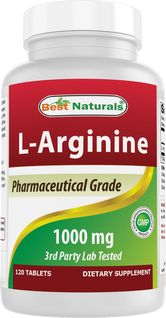 (New Improved Formula) Best Naturals L-Arginine 1000 mg 120 Tablets - Pharmaceutical Grade L Arginine Supplement Best NaturalsUS supplements