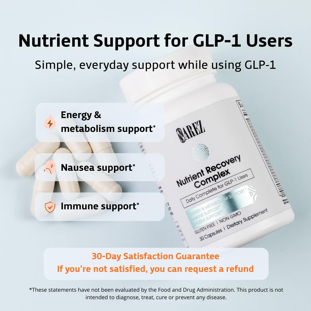 Sarez GLP-1 Support Capsules — Methylated Vitamins & Chelated Minerals — Energy, Metabolism, Hair & Daily Nutrient Support — with Ginger for Nausea — Gentle on Stomach — 30 Day Supply Sarez Au supplements