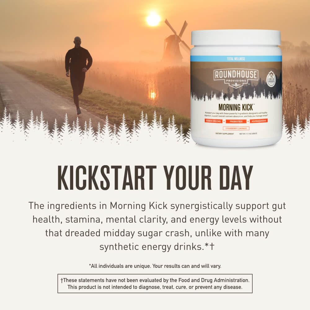 ROUNDHOUSE PROVISION Morning Kick, Greens Superfood Powder Supplement with Ashwagandha, Collagen & Probiotics - Sugar Free, Caffeine Free (3 Pack, Strawberry Lemonade Flavor) by Chuck Norris ROUNDHOUSE PROVISION Au supplements