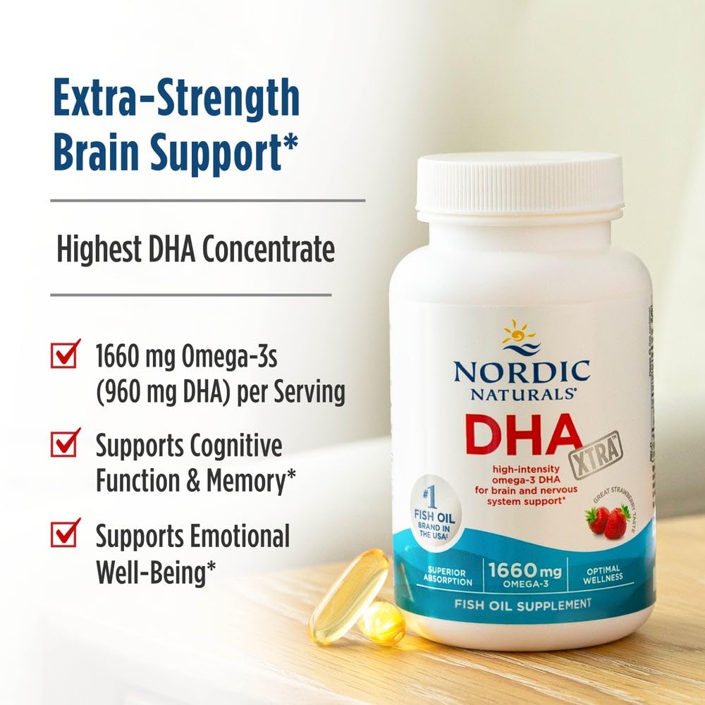 Nordic Naturals DHA Xtra, Strawberry - 60 Soft Gels - 1660 mg Omega-3 - High-Intensity DHA Formula for Brain & Nervous System Support - Non-GMO - 30 Servings Nordic Naturals Au supplements