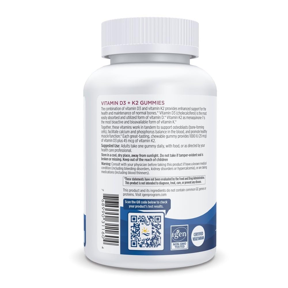 Nordic Naturals Vitamin D3 + K2 Gummies, Pomegranate - 60 Gummies - 1000 IU Vitamin D3 + 45 mcg K2 - Great Taste - Bone Health, Promotes Healthy Muscle Function - Non-GMO - 60 Servings Nordic Naturals Au supplements