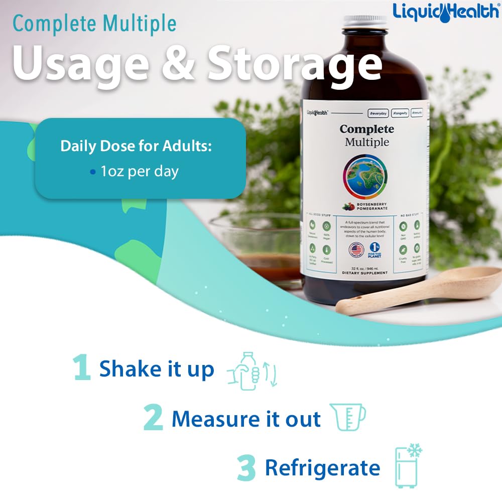 LIQUIDHEALTH Complete Multiple Adult Liquid Multivitamin - Essential Vitamins, Minerals & Nutrients, Immune Support, Gut Health, Energy, Detox - Made in USA, Vegan, Non-GMO, Sugar-Free (32 oz) LIQUIDHEALTH Au supplements