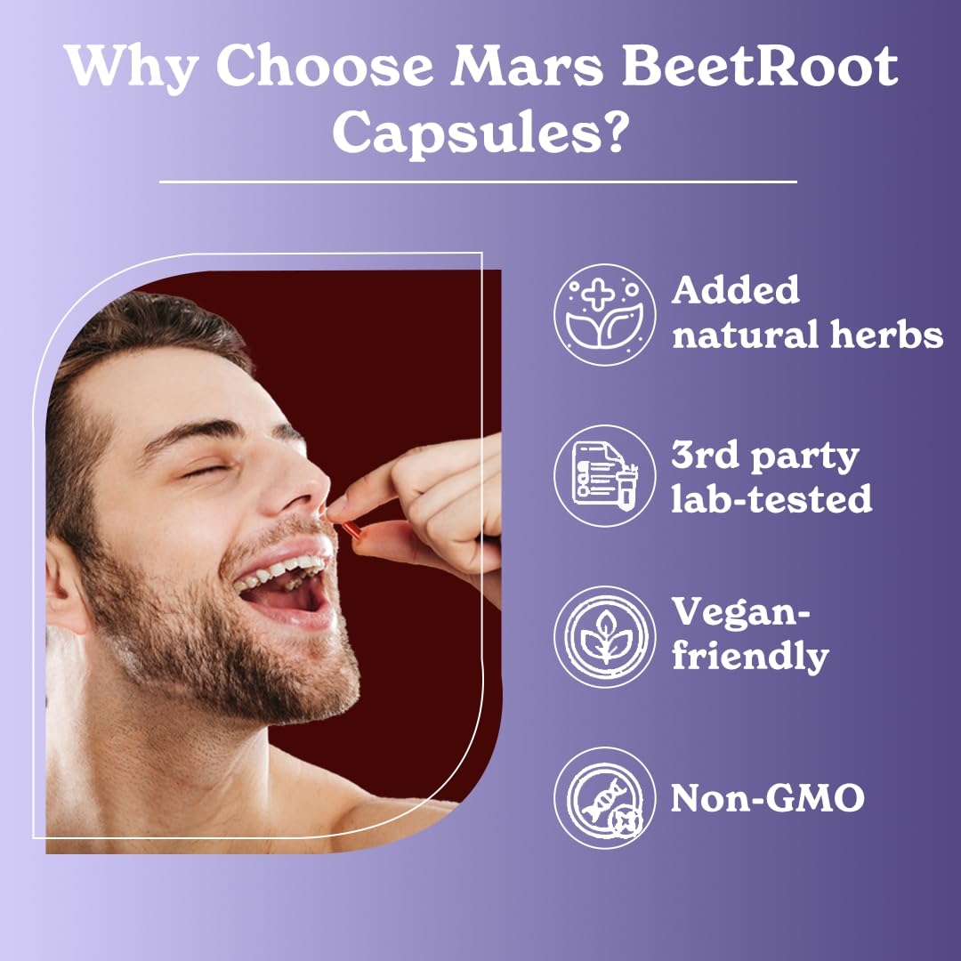 MarsbyGHC Natural Beetroot Capsules | with Garlic, Blueberry, Pomegranate & L-Arginine | Plant-Based Supplement | Pack of 1 mars by GHC Au supplements
