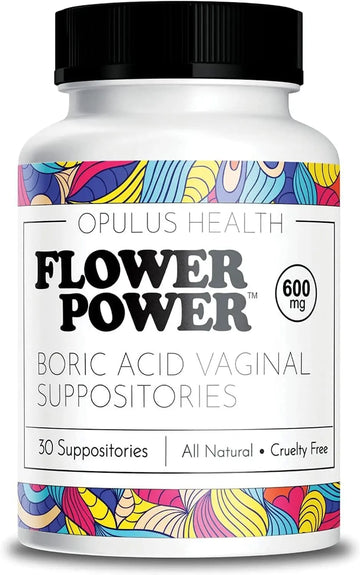Flower Power Vegan Boric Acid Suppositories - 30 Capsules - 600mg for Vaginal Odor and pH Balance - Made in USA Flower Power Au supplements