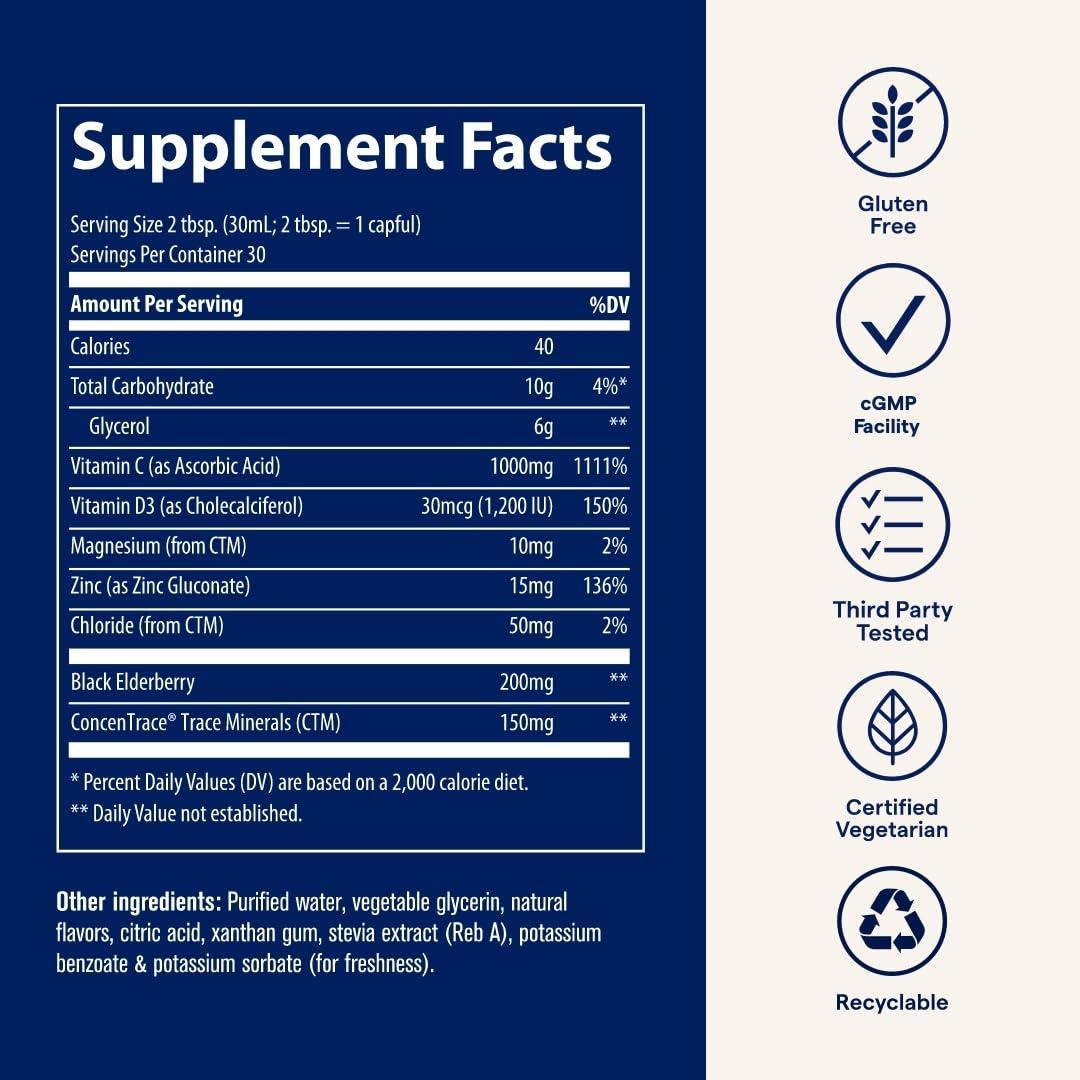 Trace Minerals Immunity+ - Liquid Supplement for Healthy Body & Immune Support - Elderberry Multivitamin - Formulated with Ionic Trace Minerals - Sugar-Free - Mixed Berry - 30 fl oz (30 Servings) Trace Minerals Au supplements