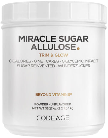 Codeage Miracle Sugar Allulose Powder - All-purpose Zero Calorie Allulose Sweetener, +3 Month Supply - 0 Net-Carbs - Rare Sugar Alternative to Stevia, Aspartame & Liquid - Non-GMO - 35.27 Oz Codeage Au supplements
