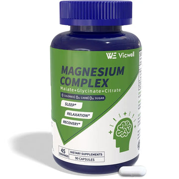 Vicwell Triple Magnesium Complex - 300mg Magnesium from Malate, Glycinate, and Citrate - Supports Stress Relief & Sleep, Nerves & Metabolism, Muscle Relaxation & Bone Health - 90 Capsules(1 Bottle) Vicwell Au supplements