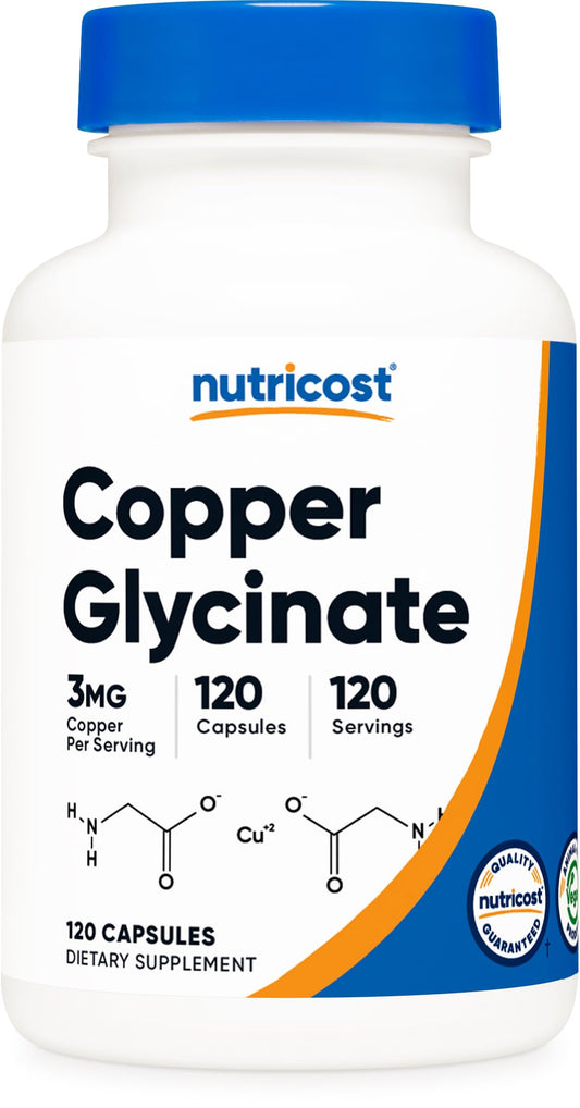 Nutricost Copper Glycinate Capsules (120 Capsules, 3MG Copper per Serving) - Non GMO, Vegan NutricostUS supplements