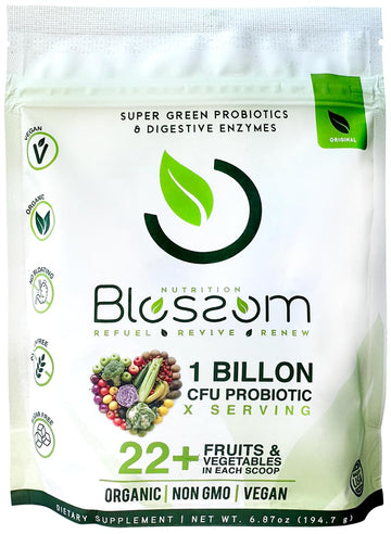 Blossom SuperGreens Probiotics – Digestive Enzymes with Pre/ProBiotics for Bloating Relief – 30+ SuperGreens & SuperReds to Boost Energy –Organic, Gluten-Free, No Fiber, 0g Sugar (Lemon Citrus) BRANIA Au supplements