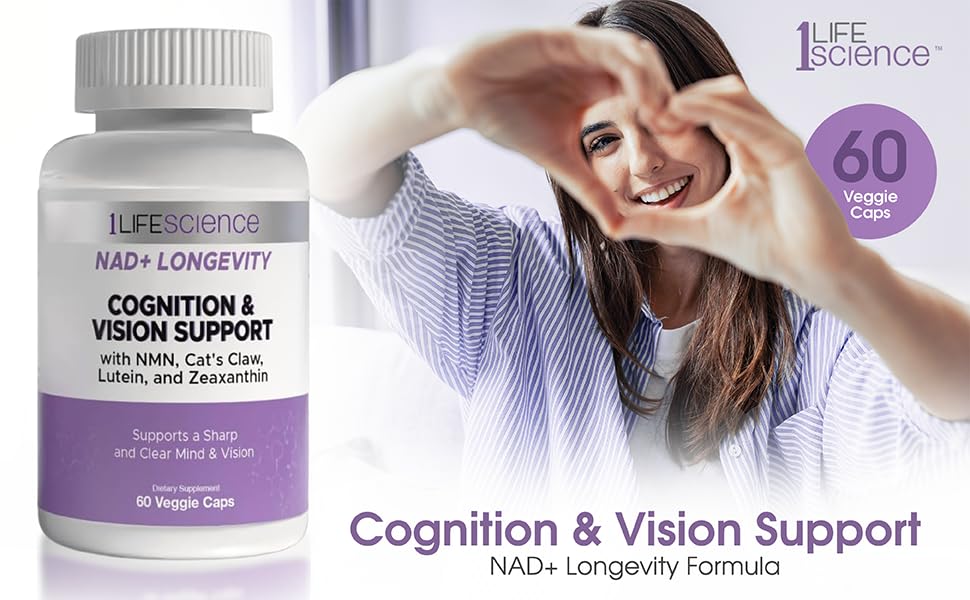 1LifeScience Cognition & Vision Support Supplement – NMN, Lion’s Mane, Cat’s Claw, Apigenin, PQQ & Lutein – NAD+ Support Formula – cGMP Made in USA – 60 Caps 1LifeScience Au supplements