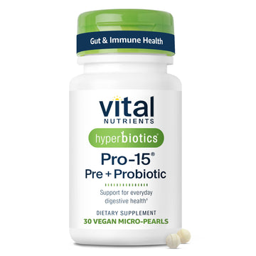 Hyperbiotics Vital Nutrients Pro-15 Prebiotics and Probiotics for Women and Men | 15 Science Backed Strains | Supports Occasional Constipation, Diarrhea, Gas & Bloating | 30 Vegan Time Release Pearls Hyperbiotics Au supplements