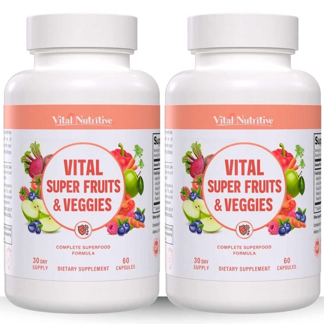 Vital Super Fruits & Veggies - Daily Superfood Capsules for Adults - Fruit & Vegetable Supplements to Boost Immunity & Energy - 2-in-1 Formula for Overall Wellness VITAL NUTRITIVE Au supplements
