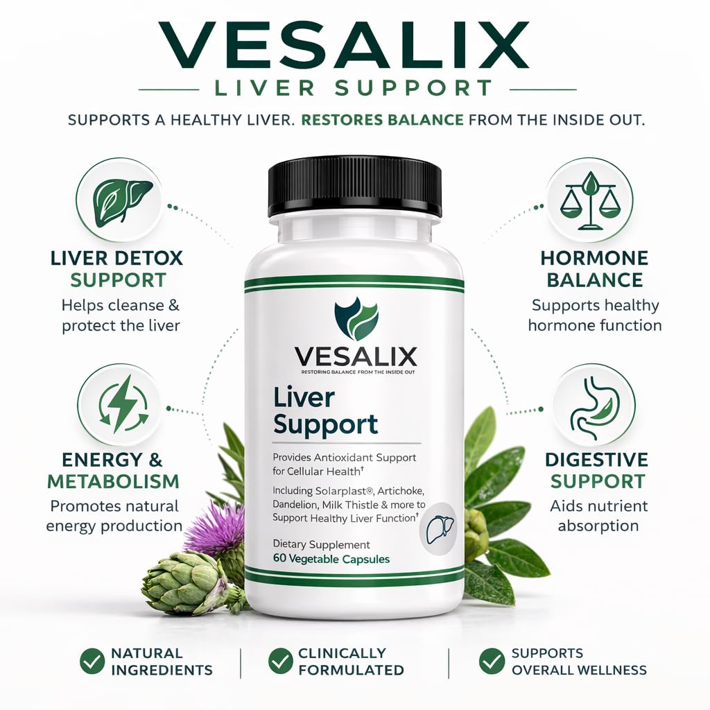 VESALIX Liver Support Supplement for Adults 40+ – Milk Thistle, Artichoke & Dandelion with Digestive Enzymes – Supports Digestion & Cellular Health – 60 Vegetarian Capsules VESALIX Au supplements