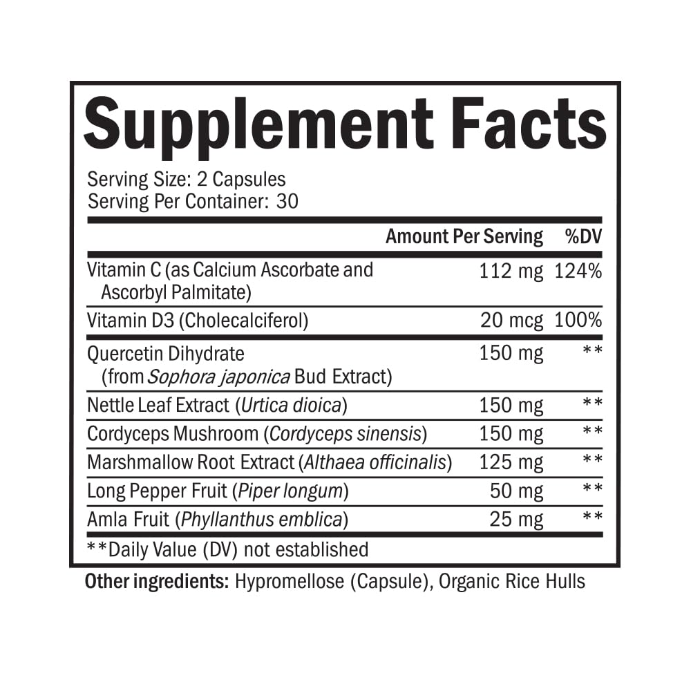 Respiratory & Immune Lung Support Supplement with Quercetin, Vitamin D & Cordyceps, Helps Soothe Respiratory Tissues While Loosening Mucus, Lung Health Vitamins for Women & Men, 60 Capsules BioSchwartz Au supplements