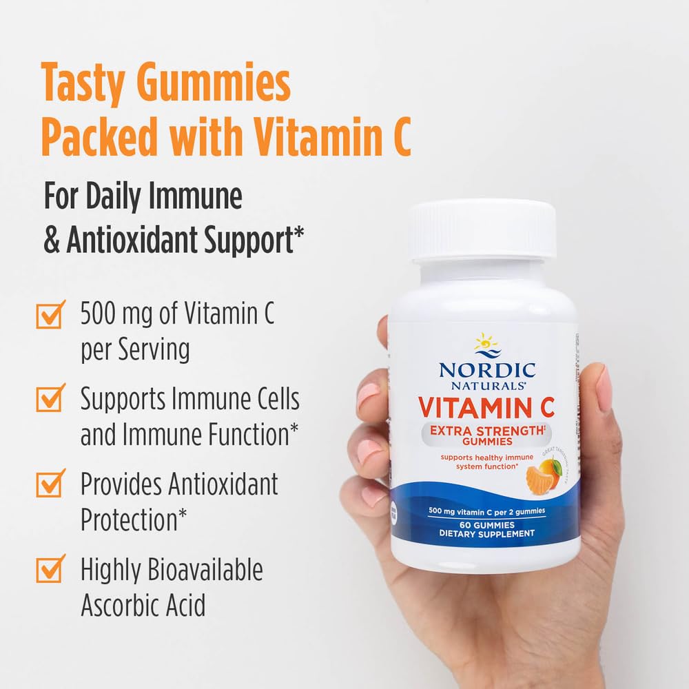 Nordic Naturals Vitamin C Extra Strength Gummies - Tangerine Flavor - 60 Gummies - 500 mg Vegan Vitamin C Supplement - Low-Sugar Immune - Support - 30 Servings Nordic Naturals Au supplements