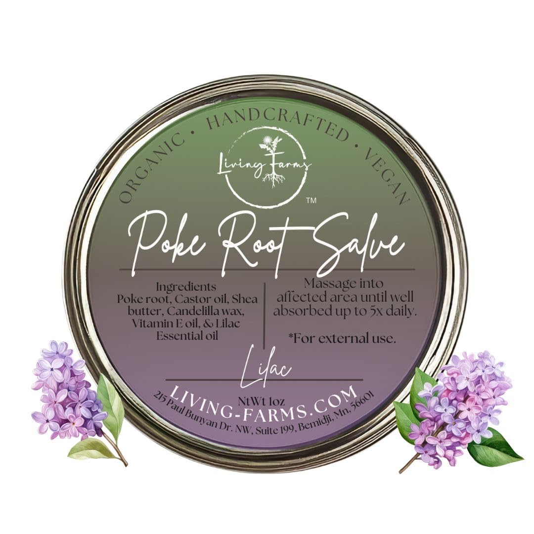 Organic Poke Root Castor Oil Salve | Vegan Lymphatic Support | Enriched with Essential Oils | Cysts, Boils, Fibroids, Swollen Lymph Nodes, Breast & Joint (1oz, Lilac) Living Farms Au supplements