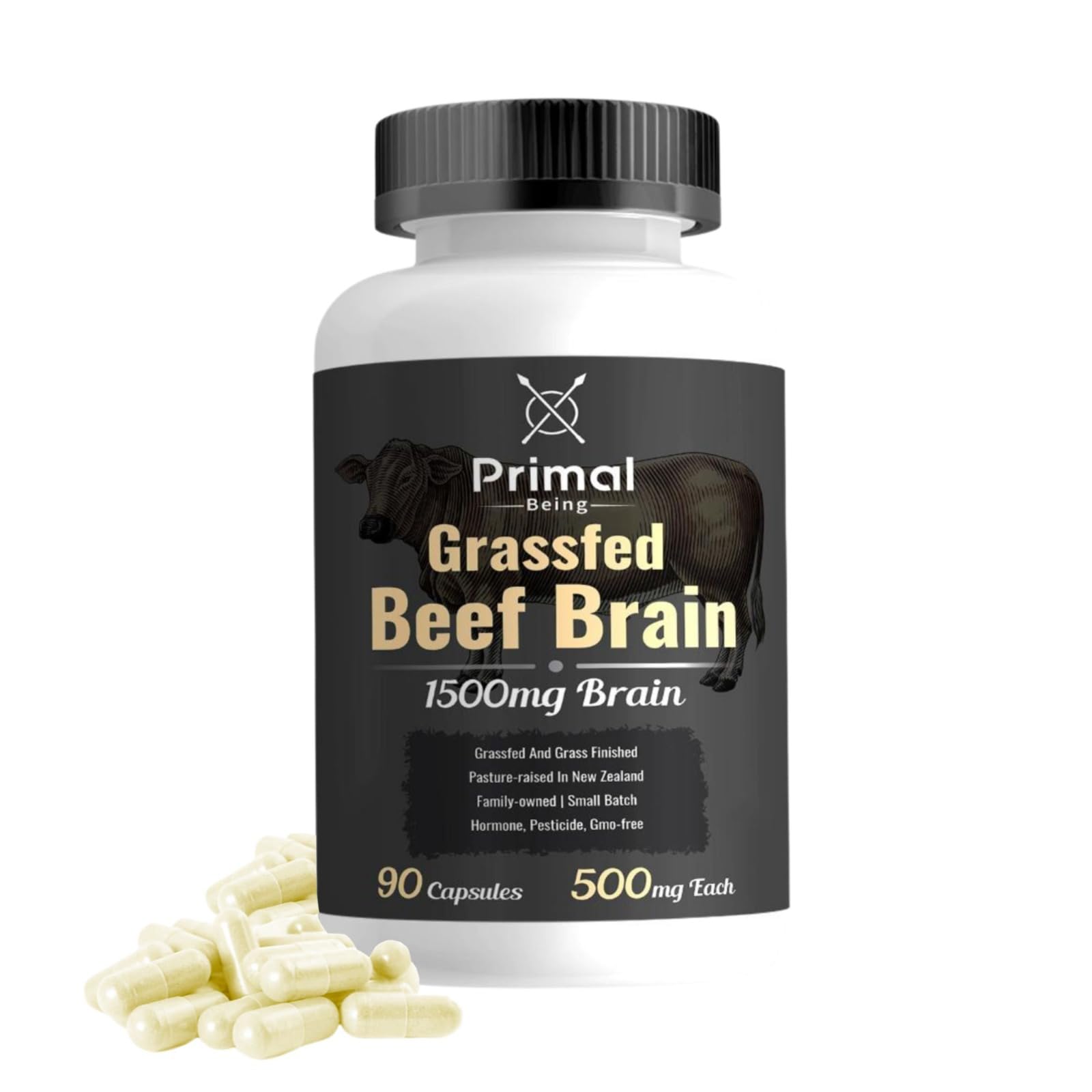 Primal Being Grassfed Beef Brain, Supports Memory, Mood, Focus, Energy, Cognitive Health - 90 Capsules, 1500mg per Serving Primal Being Au supplements