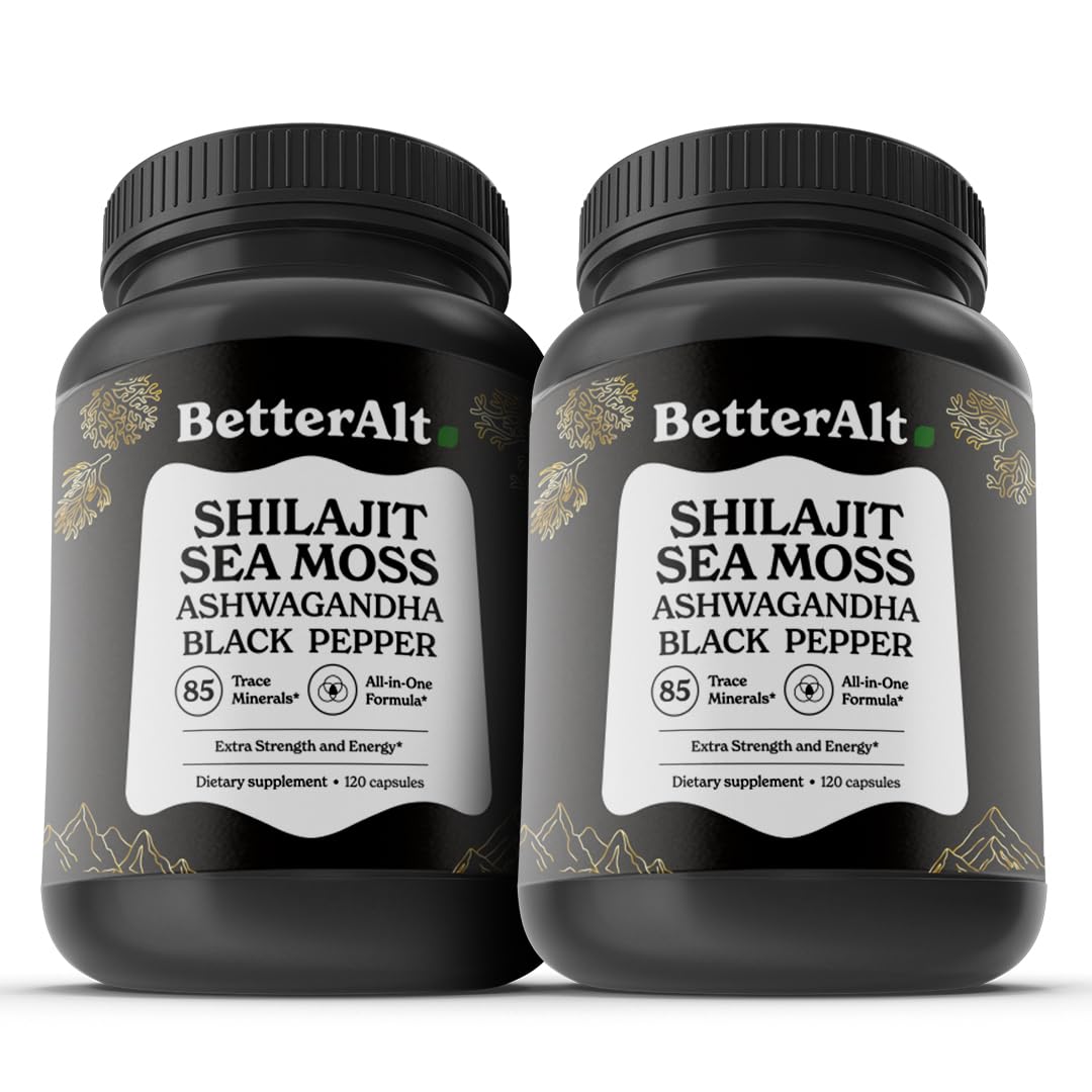 Better Alt Shilajit Sea Moss Capsules Pack of 2 with Ashwagandha & Black Pepper Extract with 85+ Essential Minerals & Antioxidants| Boosts Energy & Metabolism - 120 Servings, 240 Capsules Better Alt Au supplements