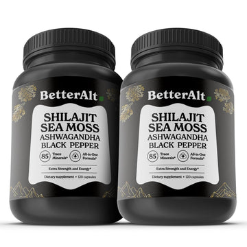 Better Alt Shilajit Sea Moss Capsules Pack of 2 with Ashwagandha & Black Pepper Extract with 85+ Essential Minerals & Antioxidants| Boosts Energy & Metabolism - 120 Servings, 240 Capsules Better Alt Au supplements