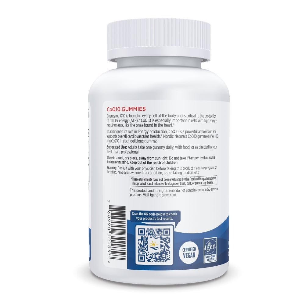 Nordic Naturals CoQ10 Gummies, Strawberry - 60 Gummies - 100 mg Coenzyme Q10 (CoQ10) - Great Taste - Heart Health, Cellular Energy Production, Antioxidant Support - Non-GMO, Vegan - 60 Servings Nordic Naturals Au supplements
