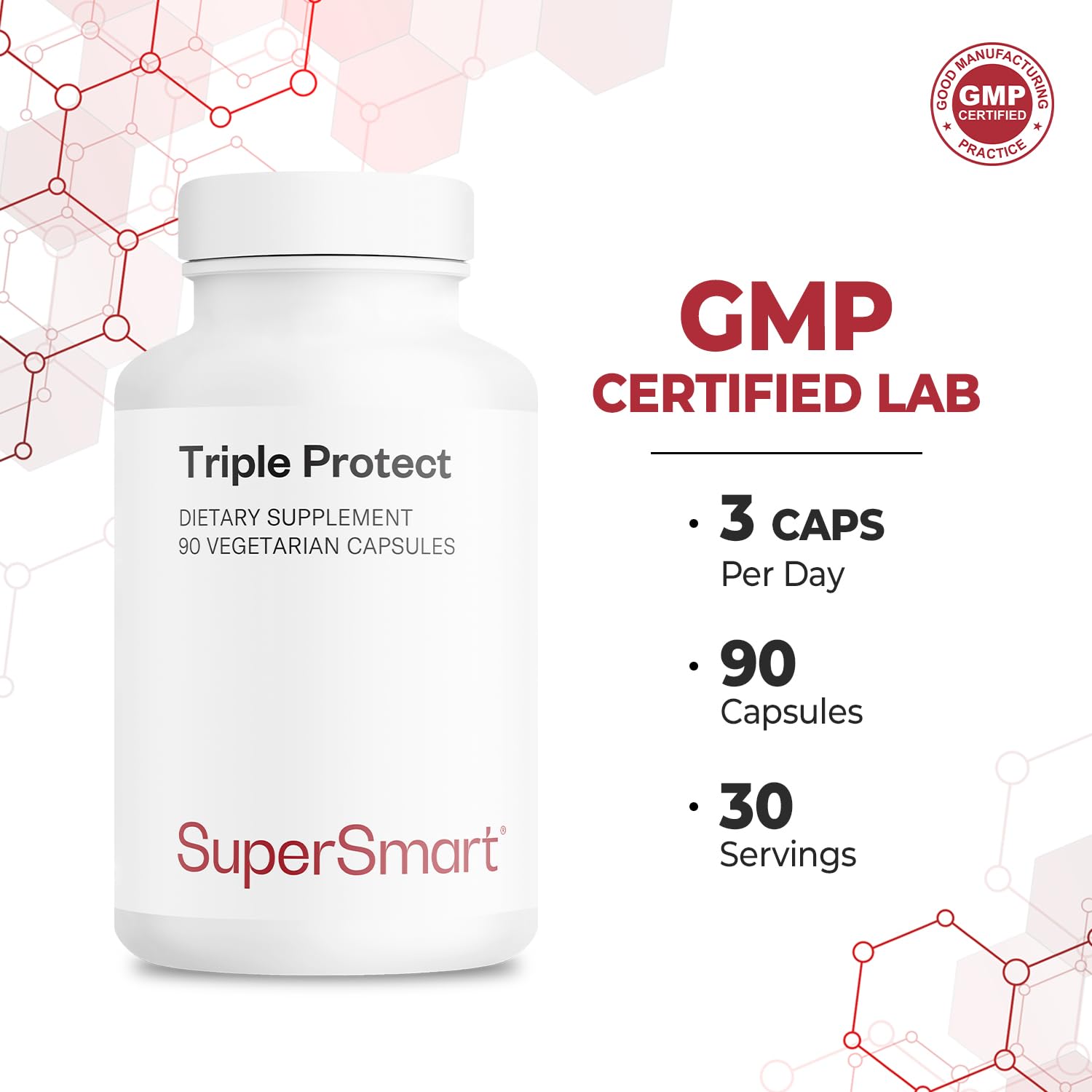 Supersmart - Triple Protect Supplement - Combines the Most Widely-Studied Natural Compounds - May Support Healthy Heart | Non-GMO & Gluten Free - 90 Vegetarian Capsules Supersmart Au supplements