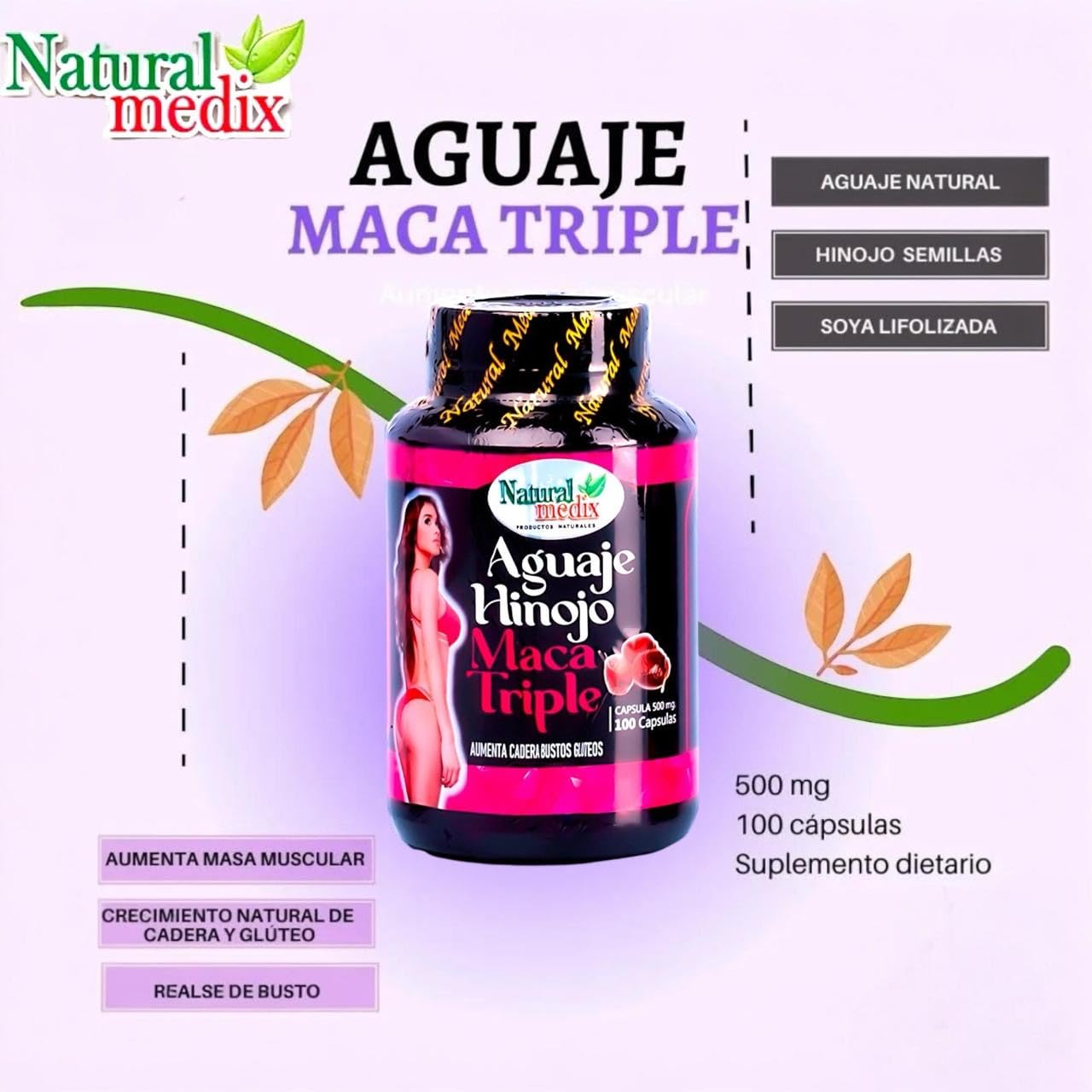 Natural medix Aguaje Hinojo Maca Triple (Maca Root Supplement) Premium 100 Capsules | Premium Botanical Blend for Feminine Balance & Confidence Natural medix Au supplements