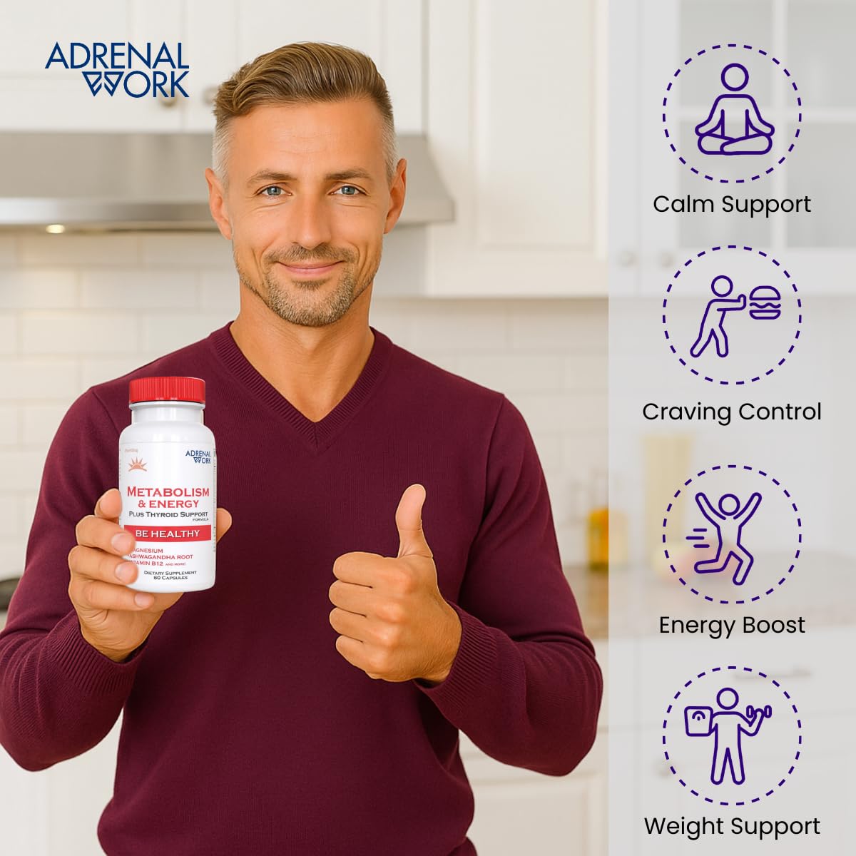 Adrenalwork Adrenal Support Supplement - Organic Ashwagandha Capsules for Stress Relief, Calm Energy & Focus - Adaptogen Blend with Rhodiola & Holy Basil - Men & Women - 60 Capsules Adrenalwork Au supplements