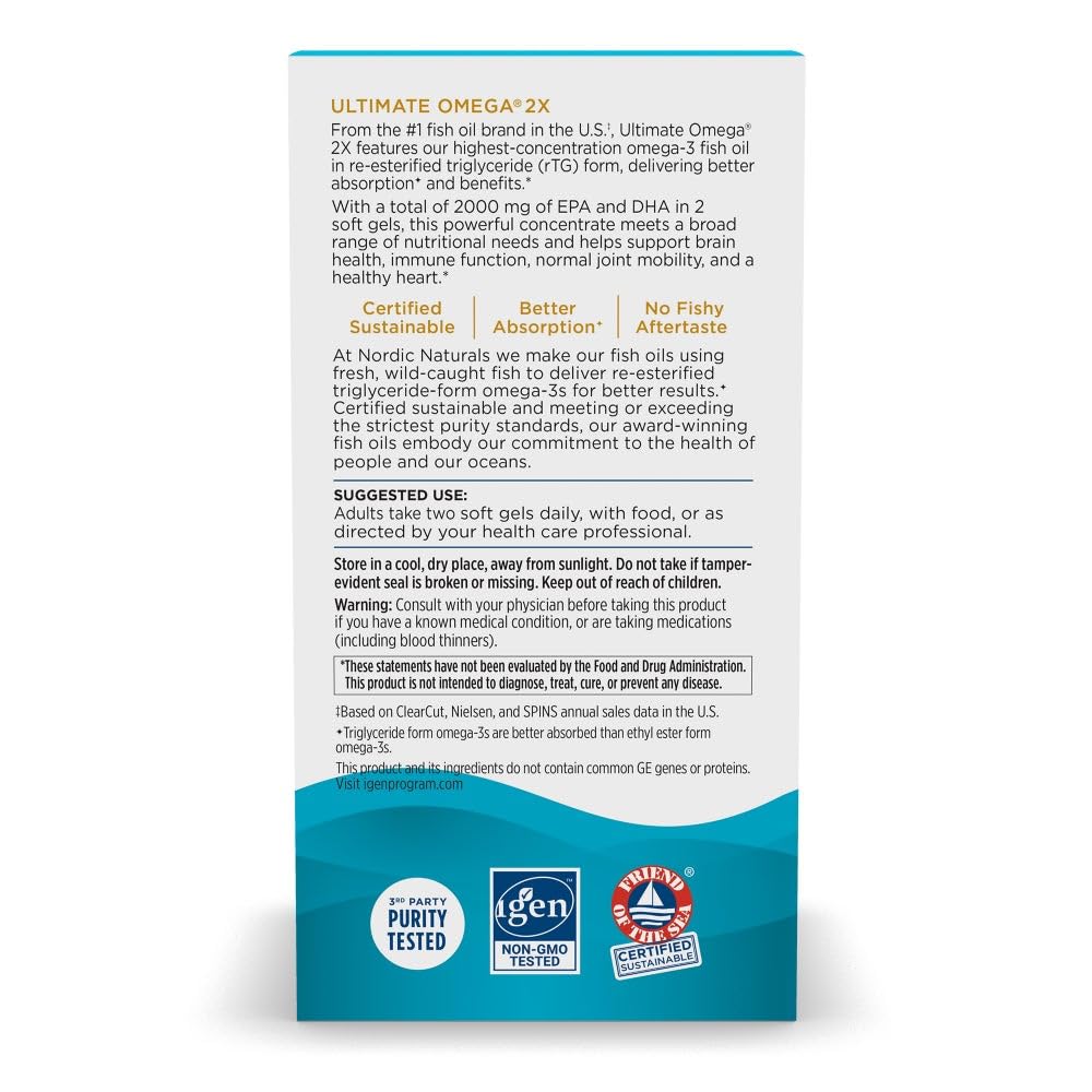 Nordic Naturals Ultimate Omega 2X, Lemon Flavor - 120 Soft Gels - 2150 mg Omega-3 - High-Potency Fish Oil with EPA & DHA - Promotes Brain & Heart Health - Non-GMO - 60 Servings Nordic Naturals Au supplements