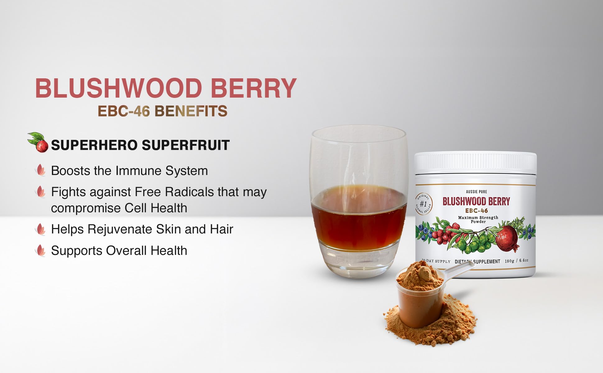 Aussie Pure Blushwood Berry Powder EBC-46 - Maximum Strength Immune and Cell Support - Contains The Fruit and Seed - 180g/6.4oz Per Container Aussie Pure Au supplements