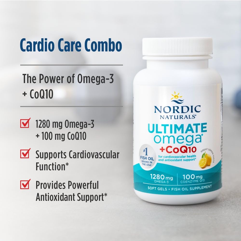 Nordic Naturals Ultimate Omega + CoQ10, Lemon - 90 Soft Gels - 1280 mg Omega-3 + 100 mg CoQ10 - Heart Health, Cellular Energy, Antioxidant Support - Non-GMO - 45 Servings Nordic Naturals Au supplements