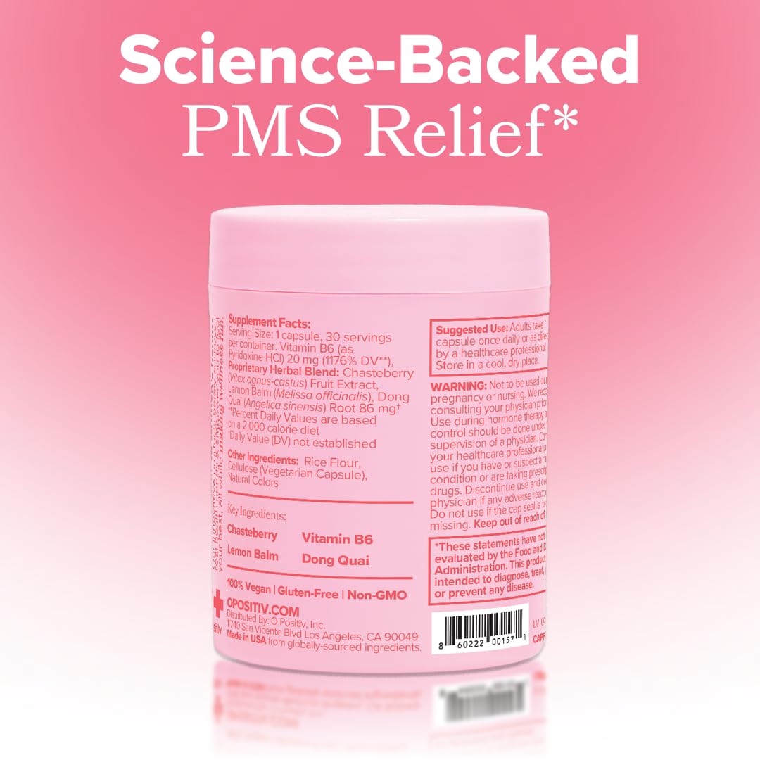 O Positiv FLO PMS Vitamins for Women, 30 Servings (Pack of 1) - Proactive PMS Relief - Targets Hormonal Breakouts, Bloating, Cramps, & Mood Swings with Chasteberry, Vitamin B6, & Lemon Balm O Positiv Au supplements