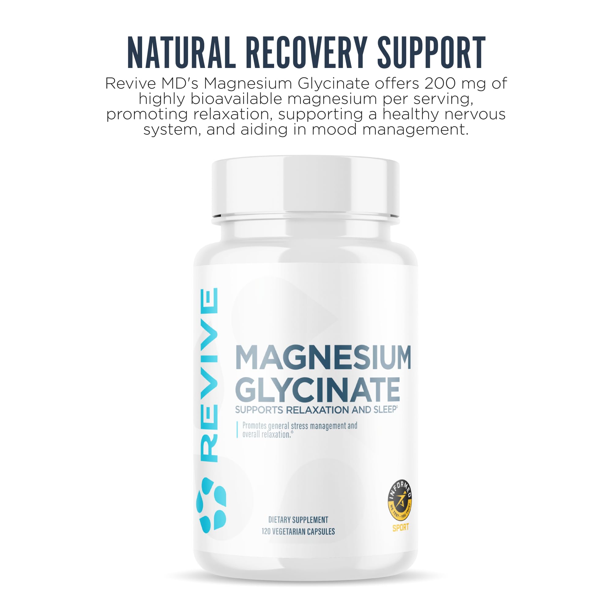Revive MD Pure Magnesium Glycinate 200mg – High Absorption Supplement for Relaxation, Stress Relief, Sleep & Memory Support – Promotes Strong Bones, Healthy Nerve & Muscle Function (60 Servings) Revive Au supplements