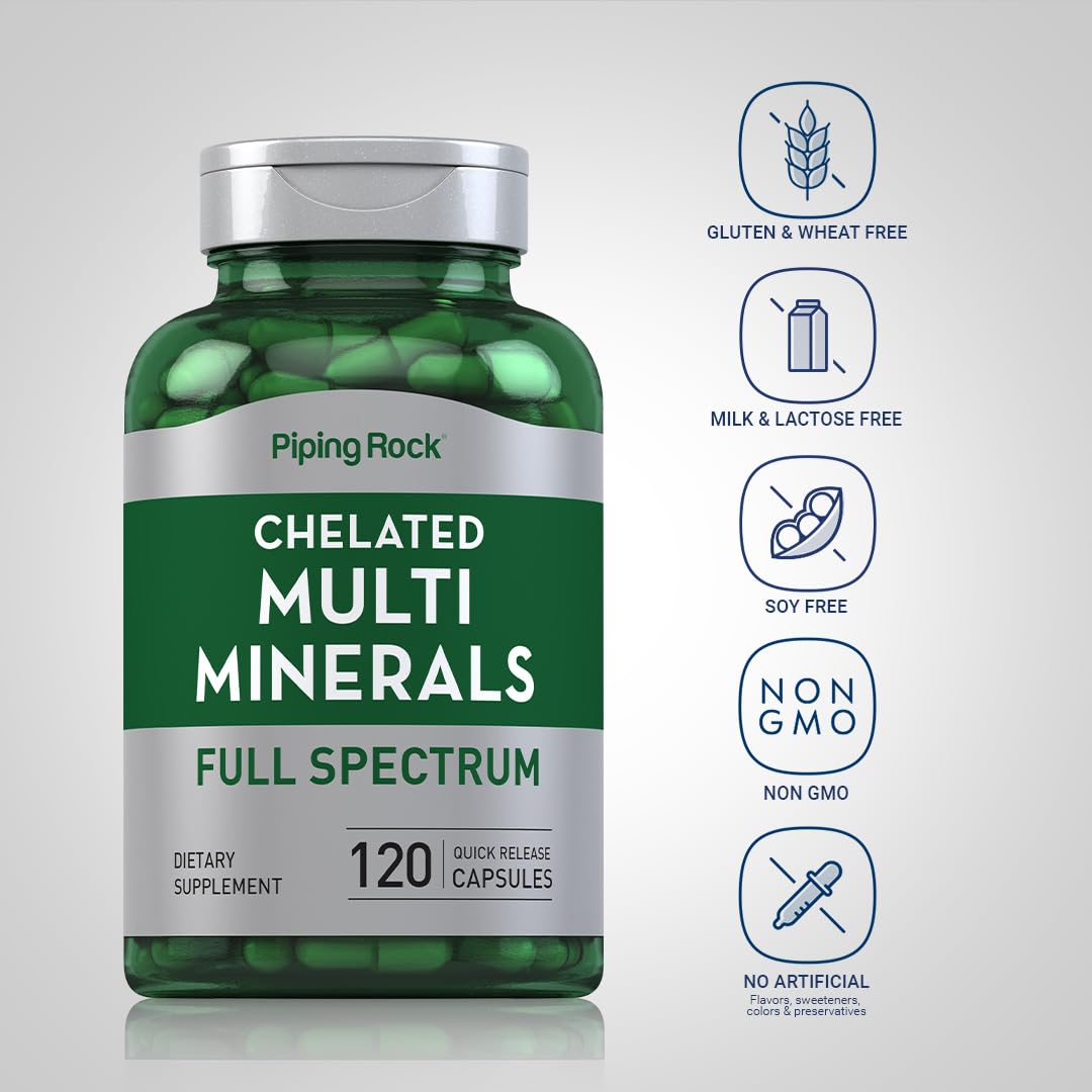 Piping Rock Mega Multi Mineral Chelated Supplement | 120 Capsules | for Men and Women | Iron Free | Non-GMO, Gluten Free Piping Rock Au supplements