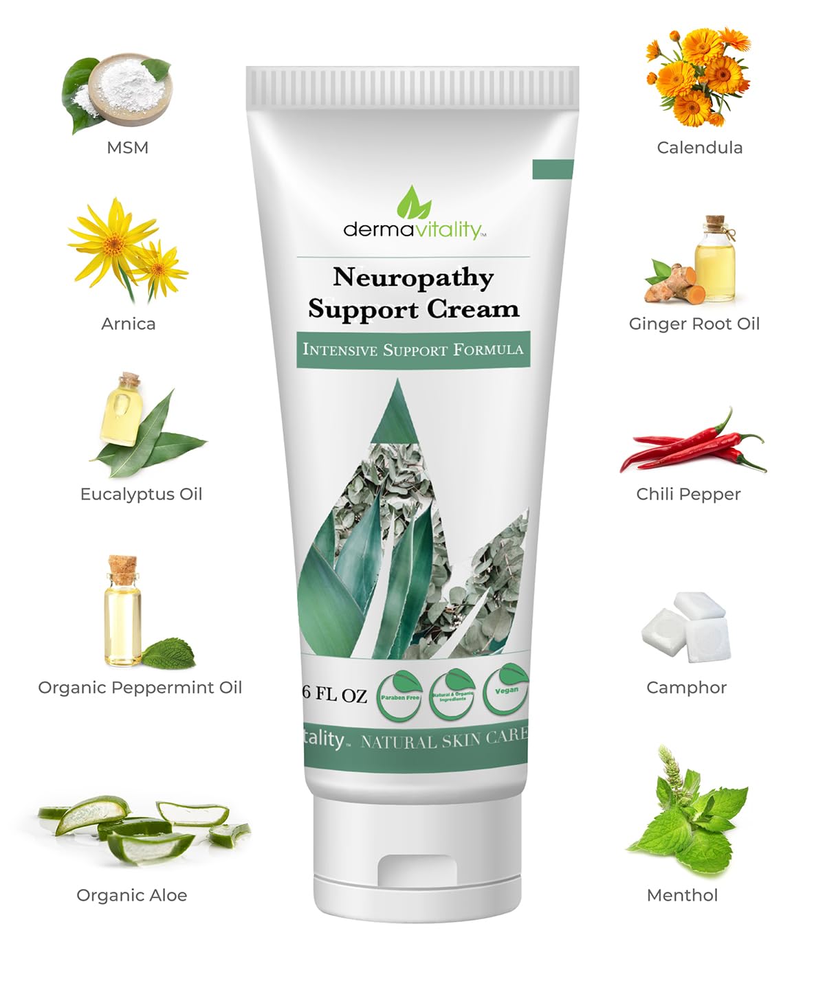 UltimateVitality Neuropathy Support Cream – Natural Organic Cream for Feet, Hands, Legs, Toes Includes Arnica, Capsicum Frutescens Fruit Extract, Peppermint a Ginger - 6 Ounces UltimateVitality Au supplements