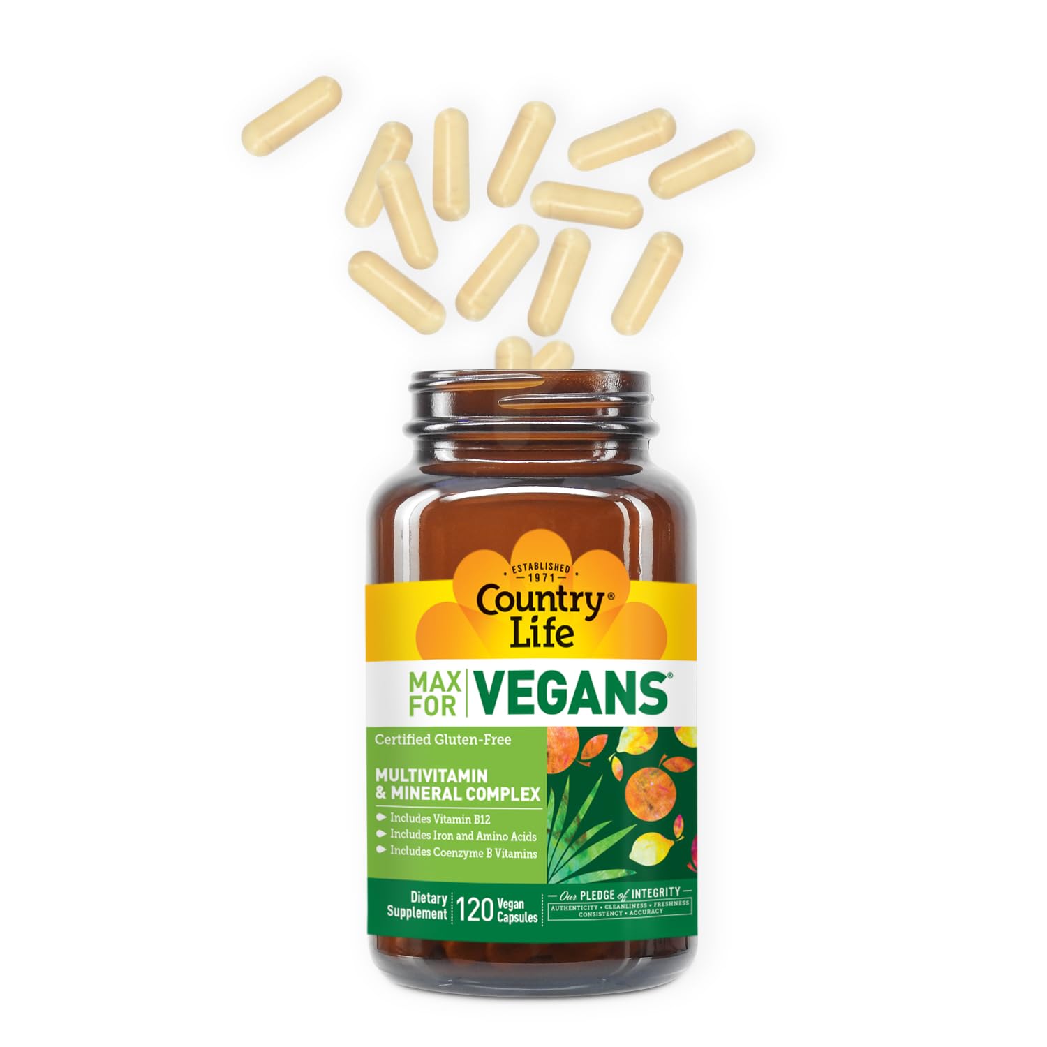 Country Life Max for Vegans - 120 Vegan Capsules - Daily Multivitamins - Immune Support Supplement - Contains Vitamin B12, Iron, Amino Acids, Coenzyme B Vitamins - Gluten-Free Country Life Au supplements