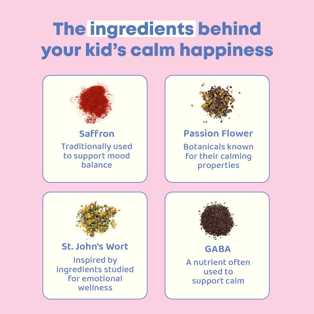 JoySpring Mood Munchies Saffron Gummies for Kids 4+ | Saffron Extract Supplement with GABA, Passion Flower & St Johns Wort | Sugar Free Vegan Brain Support & Kids Focus Gummies | Crafted in USA JoySpring Au supplements