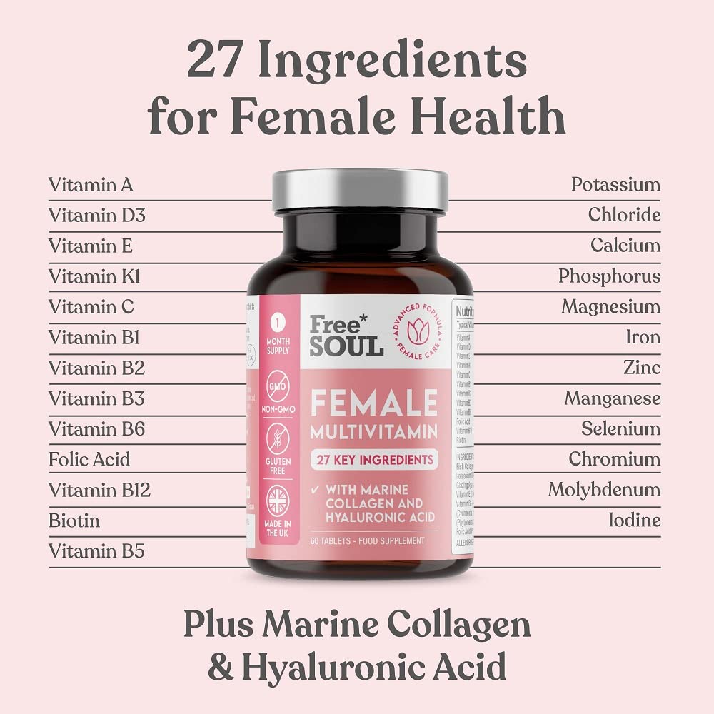 Women's Multivitamins and Minerals with Collagen & Hyaluronic Acid - 27 Essential Free Soul Au supplements