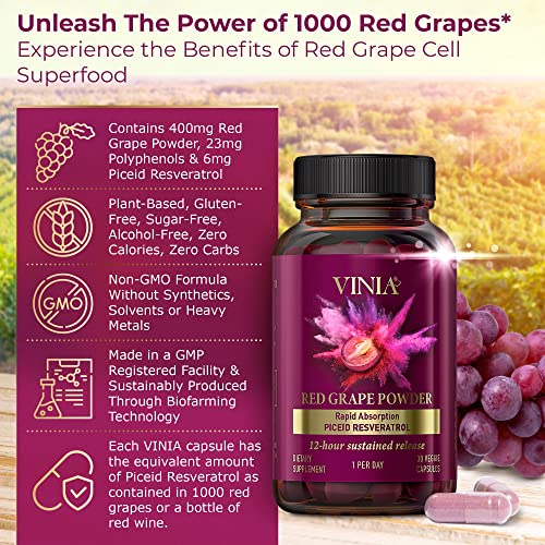 VINIA 12-Hour Sustained Release Piceid Resveratrol Supplement. Nitric Oxide Supplement VINIA Au supplements