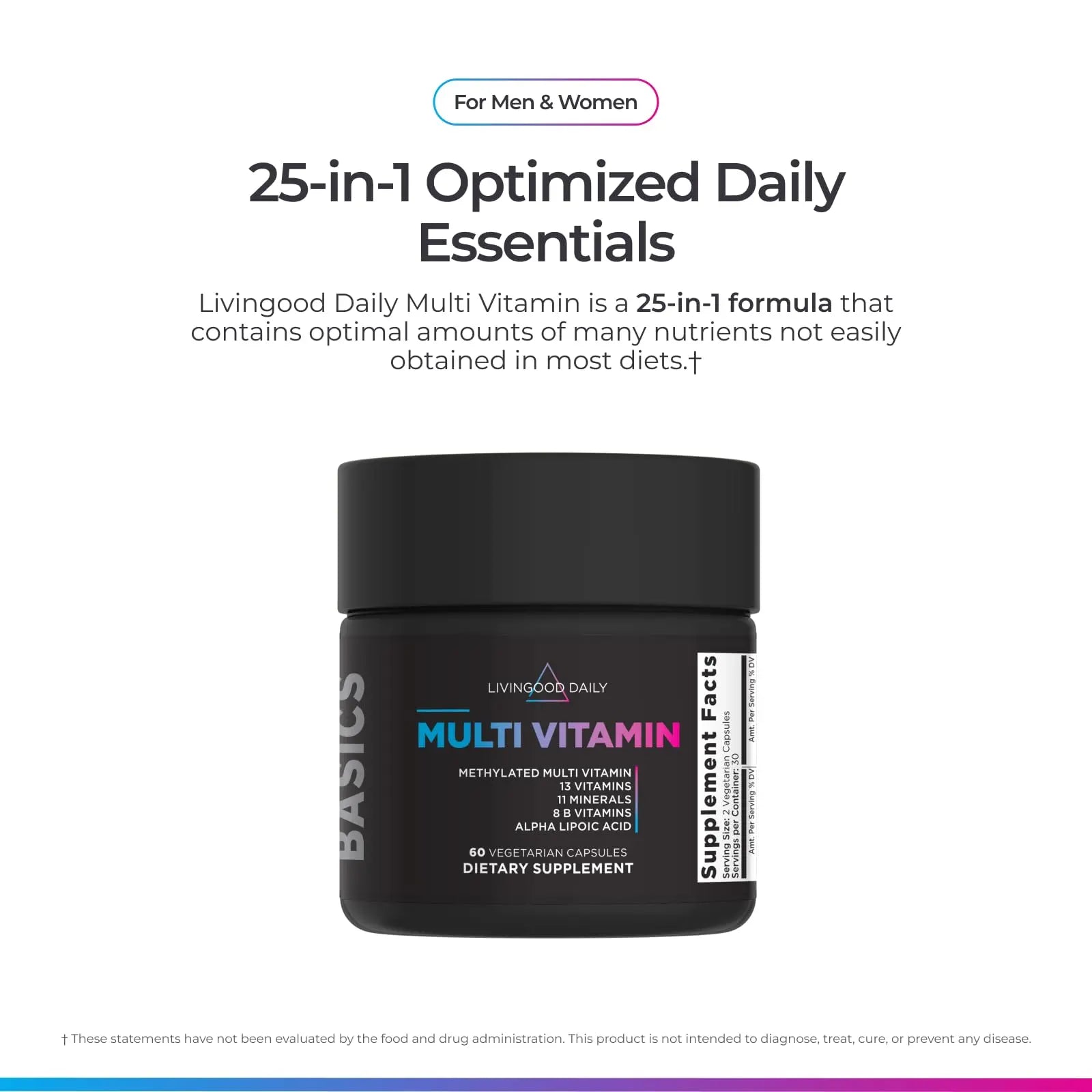 Livingood Daily Methylated Multivitamin for Women and Men, Multi Vitamin Supplement with Alpha Lipoic Acid, B Vitamins, Iron, Zinc and Selenium Livingood Daily Au supplements