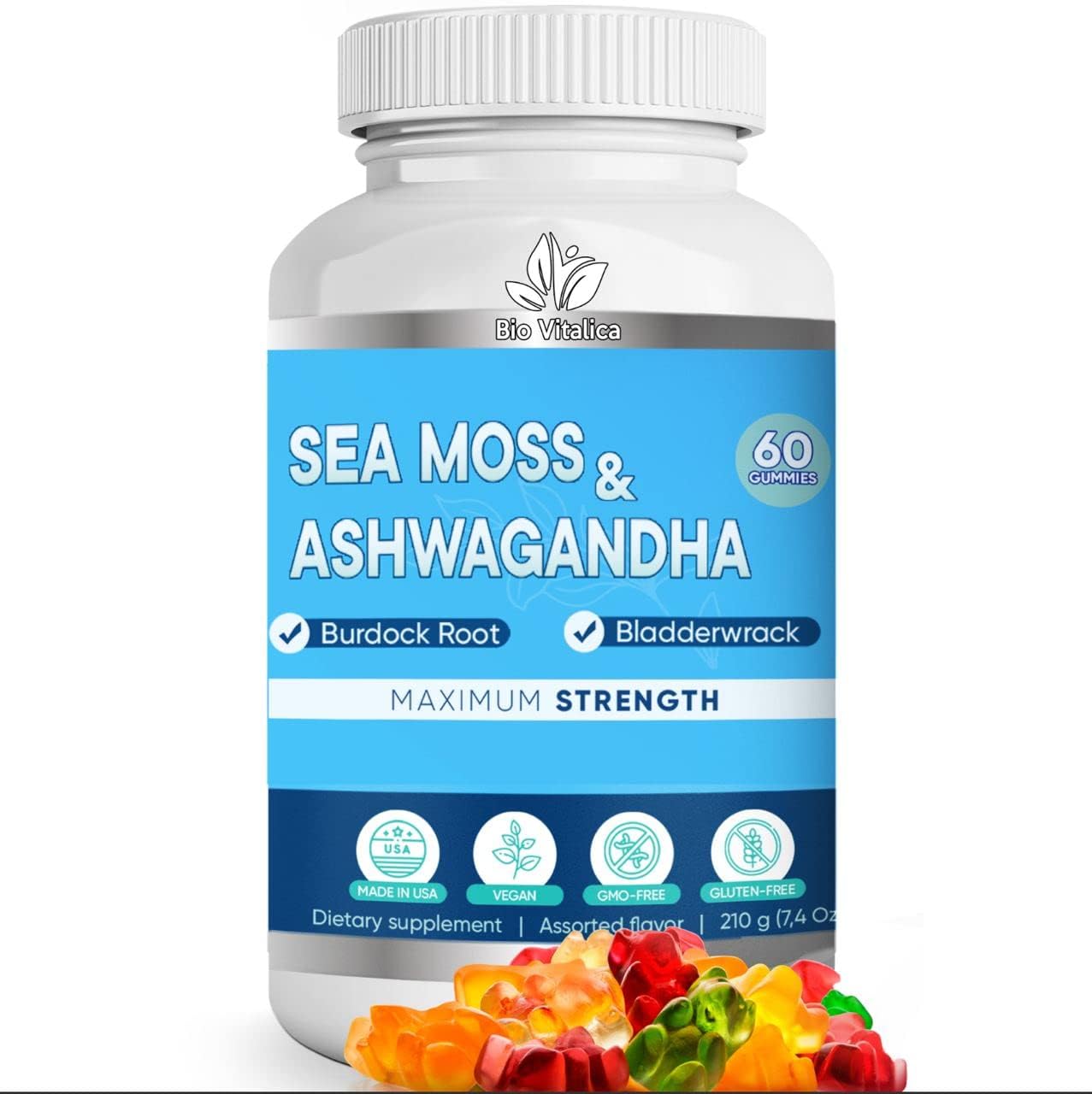 BIO VITALICA Sea Moss Ashwagandha Gummies - Organic Irish Seamoss & Ashwagandha Root Supplements for Supporting Energy for Men & Women, 60 Vegan Gummies BIO VITALICA Au supplements