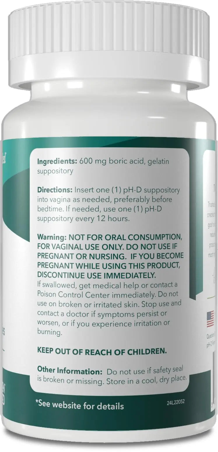 pH-D Feminine Health - 600 mg Boric Acid Suppositories - Woman Owned - for Vaginal Odor Use - 24 Count pH-D Feminine Health Support Au supplements