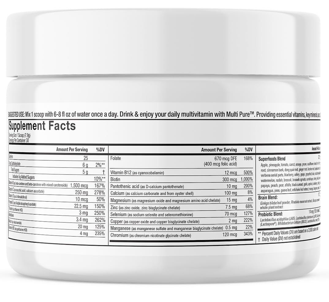 Reclaim Multi Pure Lemon Lime, Immune Support, Vitamin C, Vitamin B Complex, Probiotic, Superfood Powder, Calcium, Magnesium Oxide, (30 Servings) (Lemon Lime) Complete Nutrition Au supplements