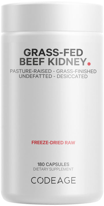 Codeage Grass Fed Beef Kidney Supplement - Freeze Dried, Non-Defatted, Desiccated Glandulars Nutrition Bovine Pills – Pasture Raised Beef Vitamins - Non-GMO -180 Capsules Codeage Au supplements
