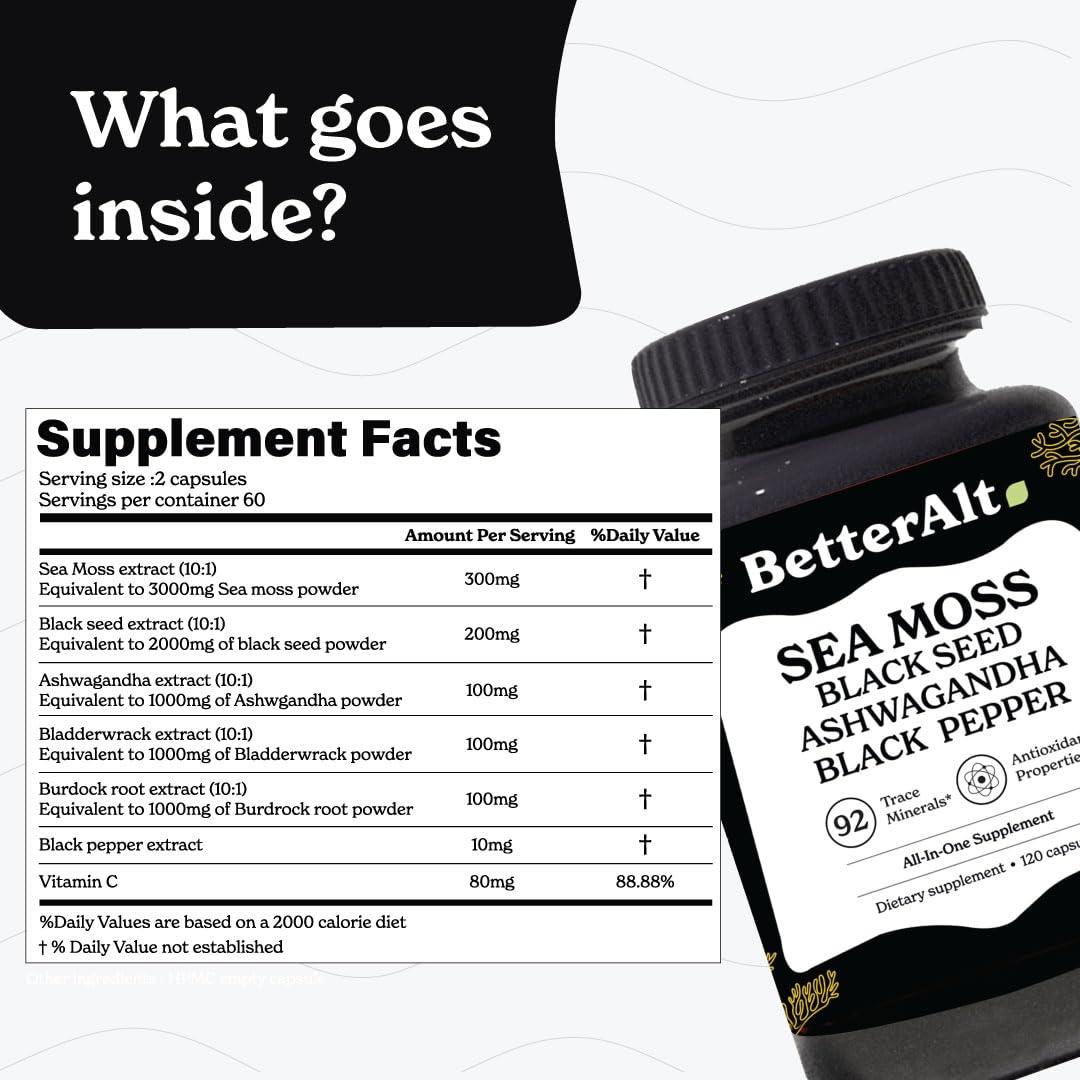 Better Alt Sea Moss Capsules- Irish Sea Moss with Black Seed Oil, Ashwagandha & Black Better Alt Au supplements