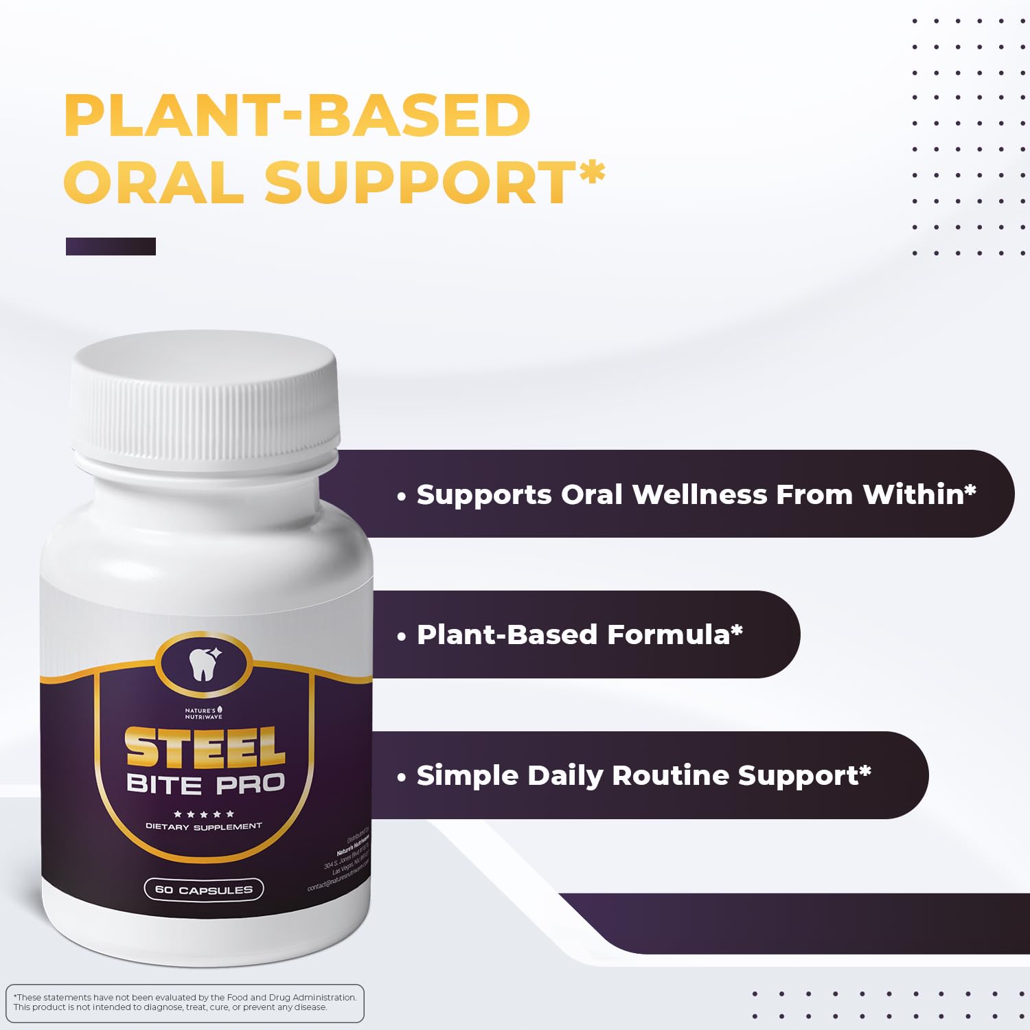 Nature’s NutriWave Steel Bite Pro Oral Wellness Supplement – 23 Plant-Based Ingredients with Zinc & Turmeric – Non-GMO, Made in USA, 60 Capsules, 1 Month Supply Nature’s NutriWave Au supplements